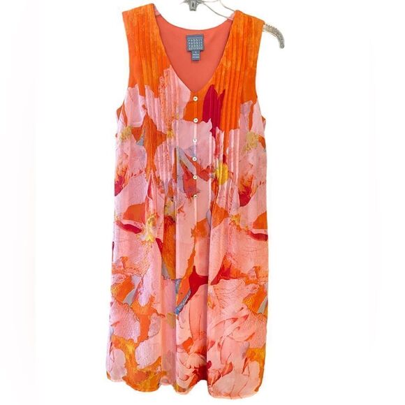 Rabbit Rabbit Rabbit Sz 6 Orange Chiffon Layered Floral Cottagecore Spring Dress - Picture 1 of 6